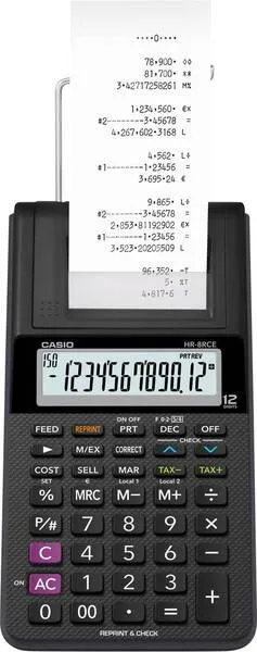 Casio HR-8RCE-BK Druckender Tischrechner Schwarz Display (Stellen): 12 batteriebetrieben, netzbetrieben (Optional) (B x
