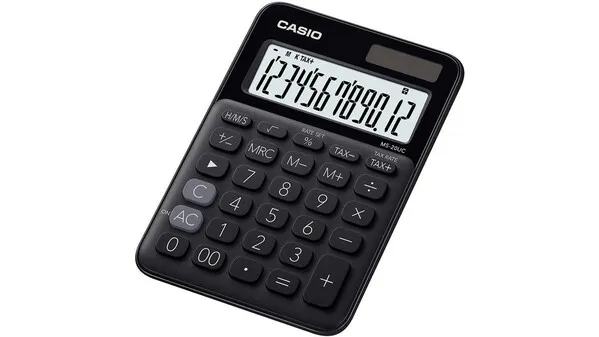Casio MS-20UC-BK Tischrechner Schwarz Display (Stellen): 12solarbetrieben, batteriebetrieben (B x H x T) 105 x 23 x 149.5mm