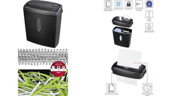 Hama Home X10CD Aktenvernichter Streifenschnitt 4 x 40mm 15l Blattanzahl (max.): 11 Sicherheitsstufe 2 Vernichtet auch CDs...