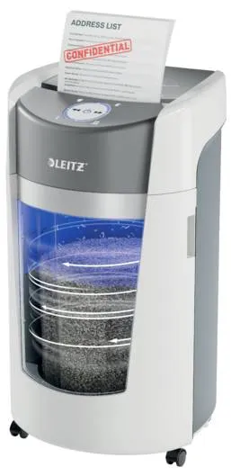 Leitz IQ OptiMax Office P5 Aktenvernichter 10 Blatt Mikroschnitt 2 x 15 mm P-5 35 l Vernichtet auch Büroklammern, Heftkl