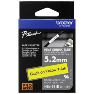 Brother Schriftband Wärme-Schrumpfschlauch HSe HSE611E Bandfarbe: Gelb Schriftfarbe:Schwarz 5.2mm 1.5m