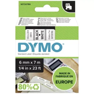 Schriftband DYMO D1 43613 Bandfarbe: Weiß Schriftfarbe:Schwarz 6 mm 7 m