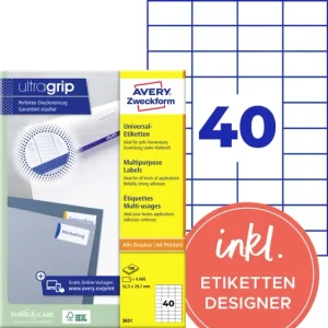Avery-Zweckform 3651 Universal-Etiketten 52.5 x 29.7mm Papier Weiß 4000 St. Permanent haftend Tintenstrahldrucker, Laserdr...