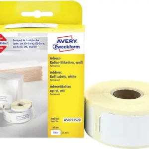 Avery-Zweckform Etiketten Rolle Kompatibel ersetzt DYMO 11352, S0722520 54 x 25mm Papier Weiß 500 St. Permanent haftend vo...