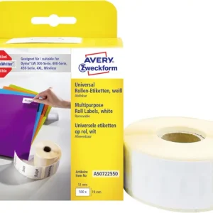 Avery-Zweckform Etiketten Rolle Kompatibel ersetzt DYMO 11355, S0722550 19 x 51mm Papier Weiß 500 St. Wiederablösbar