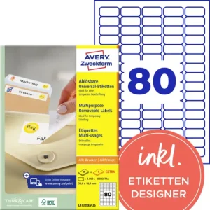 Avery-Zweckform L4732REV-25 Universal-Etiketten 35.6 x 16.9mm Papier Weiß 2400 St. Wiederablösbar Tintenstrahldrucker