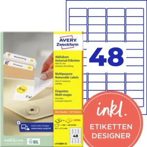 Avery-Zweckform L4736REV-25 Universal-Etiketten 45.7 x 21.2mm Papier Weiß 1440 St. Wiederablösbar Tintenstrahldrucker