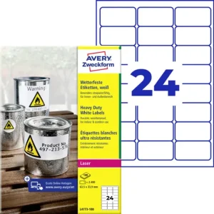 Avery-Zweckform L4773-100 Folien-Etiketten 63.5 x 33.9mm Polyester-Folie Weiß 2400 St. Permanent haftend Farblaserdrucker