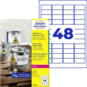 Avery-Zweckform L4778-8 Folien-Etiketten 45.7 x 21.2mm Polyester-Folie Weiß 384 St. Permanent haftend Farblaserdrucker