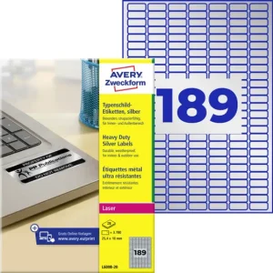 Avery-Zweckform L6008-20 Typenschild-Etiketten 25.4 x 10mm Polyester-Folie Silber 3780 St. Permanent haftend Laserdrucker...
