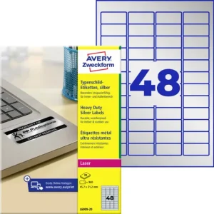 Avery-Zweckform L6009-20 Typenschild-Etiketten 45.7 x 21.2mm Polyester-Folie Silber 960 St. Permanent haftend Laserdrucker...
