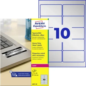 Avery-Zweckform L6012-20 Typenschild-Etiketten 96 x 50.8mm Polyester-Folie Silber 200 St. Permanent haftend Laserdrucker v...