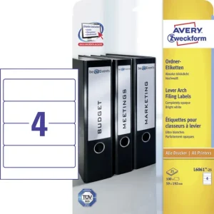 Avery-Zweckform L6061-25 Ordner-Etiketten 59 x 192mm Papier Weiß 120 St. Permanent haftend Farblaserdrucker, Laserdrucker...