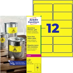 Avery-Zweckform L6107-20 Folien-Etiketten 99.1 x 42.3 mm Polyester-Folie Gelb 240 St. Permanent haftend Farblaserdrucker,...