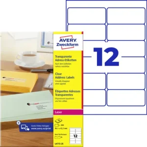 Zweckform Avery-L4772-25 Adress-Etiketten 99.1 x 42.3mm Polyester-Folie Transparent 300 St. Permanent haftend Laserdrucker...