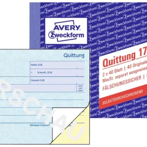 Avery-Zweckform 1735 Quittung Formular DIN A6 quer Anzahl der Blätter: 40 Weiß 80 Blatt voelkner