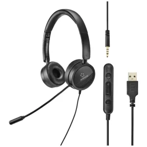 Renkforce RF-HS-360 Computer On Ear Headset kabelgebunden Stereo Schwarz Lautstärkeregelung, Mikrofon-Stummschaltung