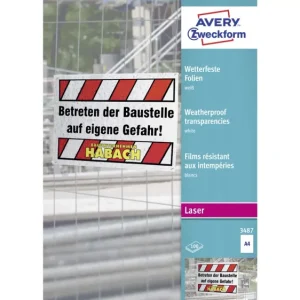 Avery-Zweckform 3487 Wetterfeste Folie DIN A4 Laserdrucker, Farblaserdrucker, Kopierer, Farbkopierer Weiß 100St. voelkner