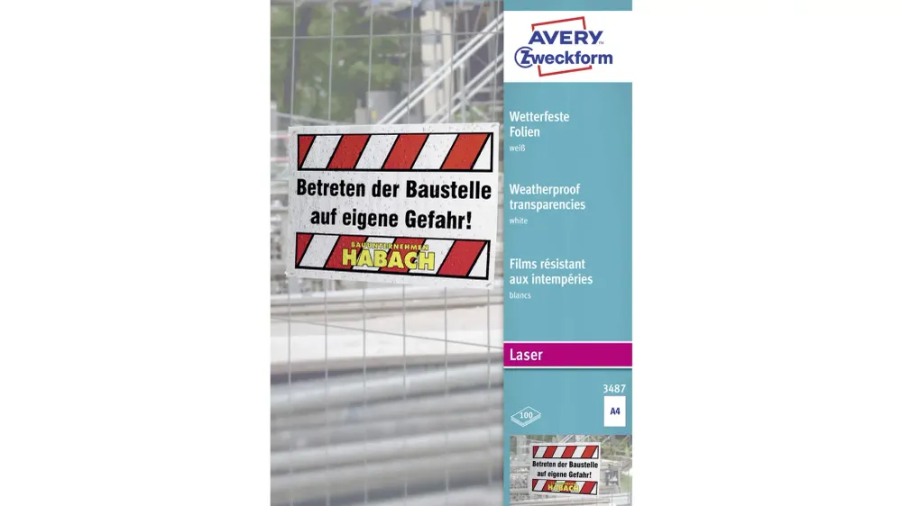 Avery-Zweckform 3487 Wetterfeste Folie DIN A4 Laserdrucker, Farblaserdrucker, Kopierer, Farbkopierer Weiß 100St. voelkner