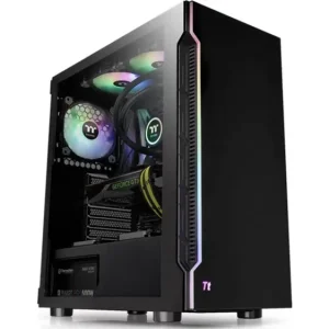 Thermaltake H200 TG RGB Midi-Tower PC-Gehäuse Schwarz Integrierte Beleuchtung, 1 vorinstallierter Lüfter, Seitenfenster