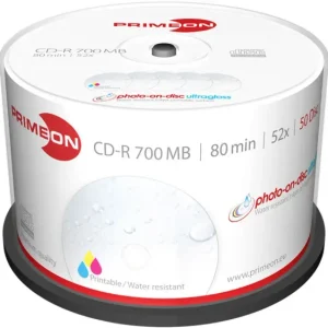 Primeon 2761109 CD-R 80 Rohling 700 MB 50 St. Spindel Bedruckbar, Hochglanz Oberfläche, Wasserfest, Wischfest voelkner