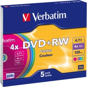 Verbatim 43297 DVD+RW Rohling 4.7GB 5 St. Slimcase Farbig