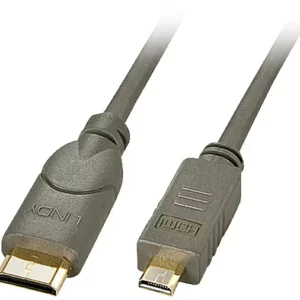 LINDY HDMI Anschlusskabel HDMI-Mini-C Stecker, HDMI-Micro-D Stecker 0.50m Grau-Silber 41340 4K UHD, OFC-Leiter, Rund, dopp...