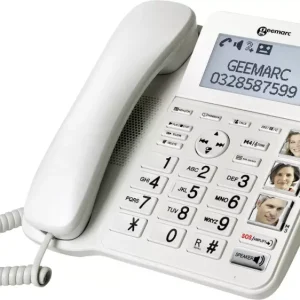 Geemarc CL595 Schnurgebundenes Seniorentelefon Anrufbeantworter, Freisprechen, Optische Anrufsignalisierung, für Hörgeräte