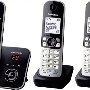 Panasonic KX-TG6823 Trio DECT, GAP Schnurloses Telefon analog Anrufbeantworter, Freisprechen Schwarz, Silber