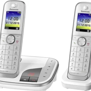 Panasonic KX-TGJ322GW Schnurloses Telefon analog Anrufbeantworter, Freisprechen, Headsetanschluss Weiß