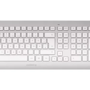 CHERRY DW8000 Funk Tastatur, Maus-Set Spritzwassergeschützt Deutsch, QWERTZ Weiß, Silber