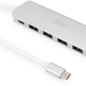 Digitus DA-70242-1 4+1 Port USB 3.2 Gen 1-Hub (USB 3.0) mit Schnellladeport, mit USB-C® Stecker, mit Aluminiumgehäuse Silber